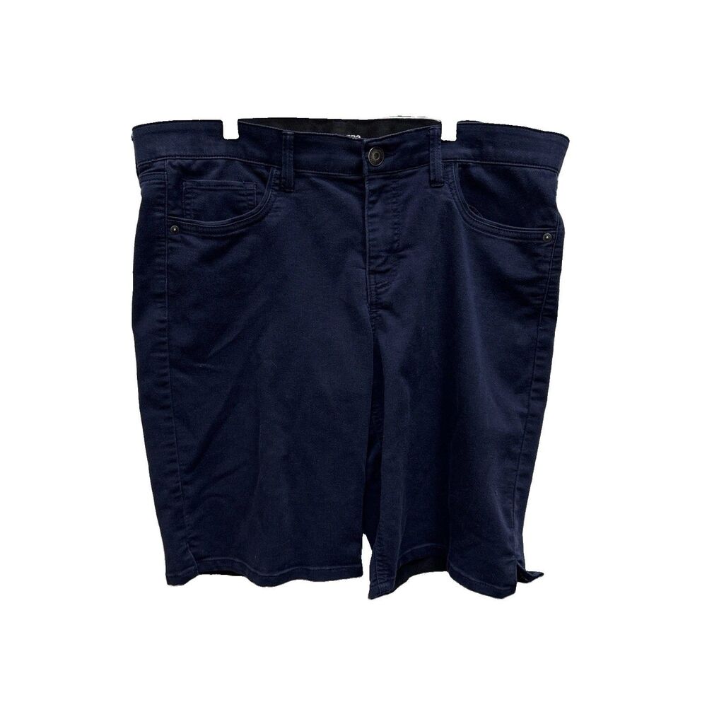 Liz Claiborne Women Blue Sara Shorts 14 Mid Rise Zip Pockets Cotton Blend